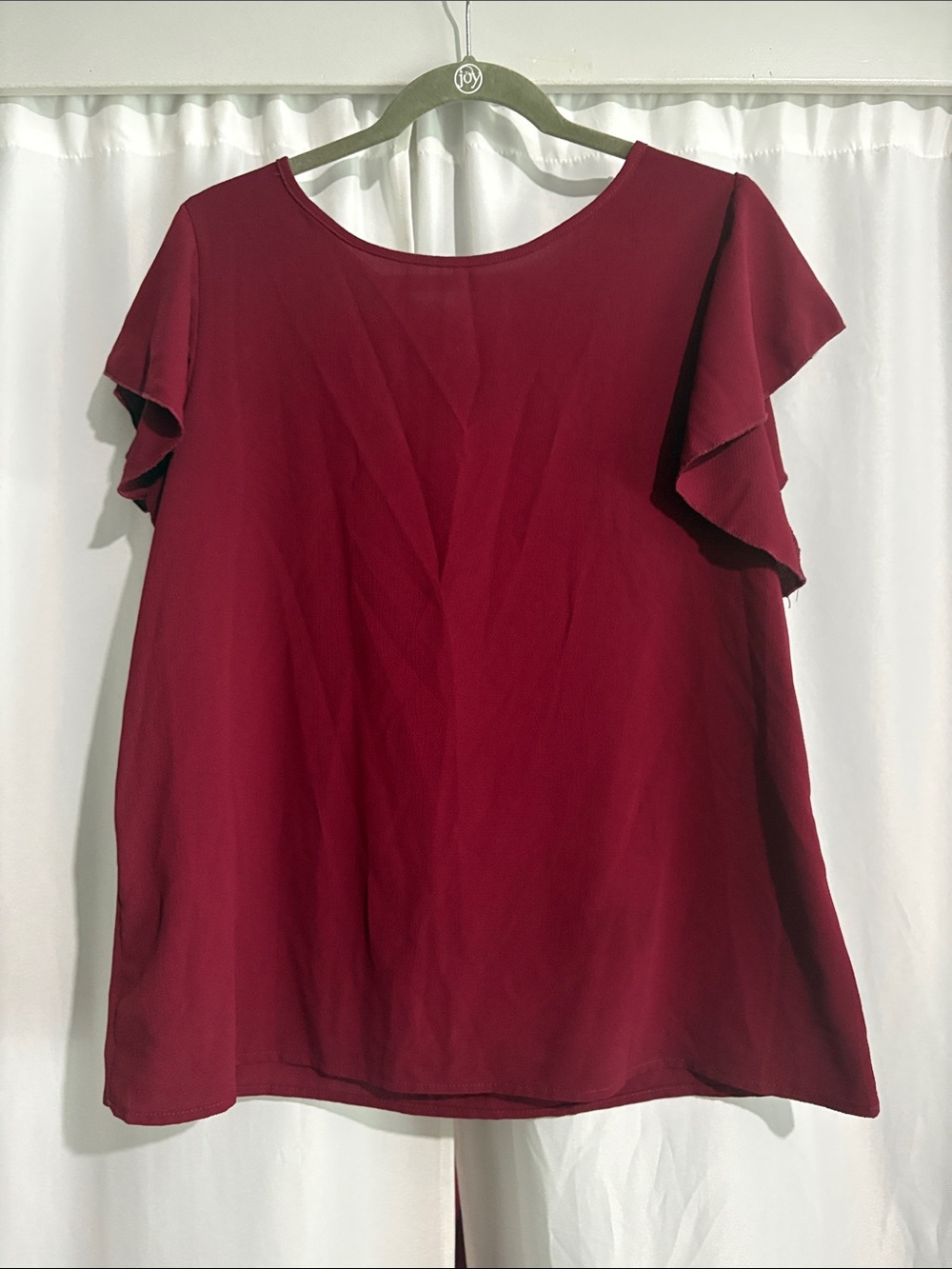 SHEIN Burgundy Ruffle Sleeve Scoop Neck Blouse